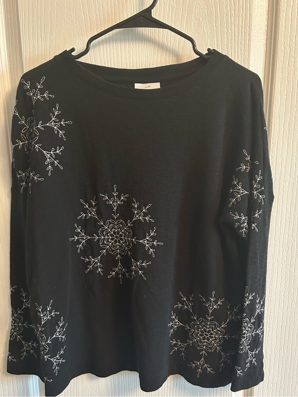 J. Jill Black Long-Sleeve Snowflake Embellished Top
